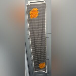 Vintage Italian Scarf Brown with Yellow Roses Floral Pattern